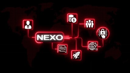 NEXO Digital Network Concept with Global Map and Business Icons NEXO world - Powered by Adobe