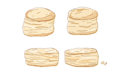 Hand drawn vector illustration of scones. Sketch line art with color.