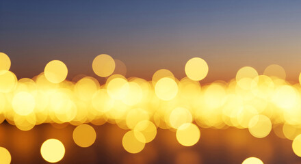 Dreamy sunset city skyline with warm glowing bokeh lights golden evening haze and soft urban silhouettes creating a tranquil atmospheric background for print web and social media