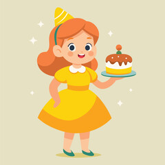 a cartoon girl holding a cake with candles