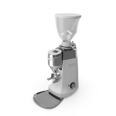Modern automatic coffee grinder machine with white body and transparent hopper