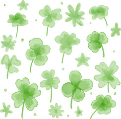 watercolor style green leaf branch floral bush sprout clover seamless pattern on white background