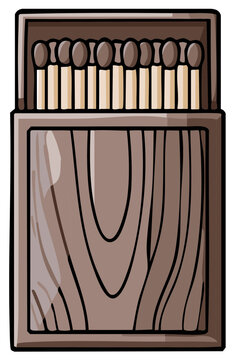 Stylized Open Matchbox Showing Arrangement of Matches Inside with Wood Grain Pattern on Exterior of Box