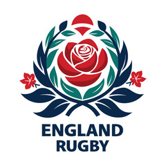 England Rugby Emblem with Red Rose Illustration