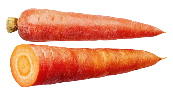 Whole and cross-sectioned orange root vegetable on black