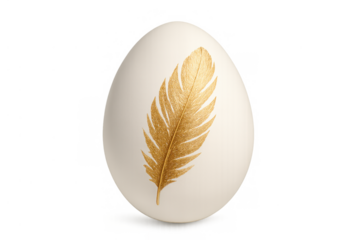 Easter celebration egg design with golden feather element, symbolizing new life, growth, and luxurious spring holiday decor