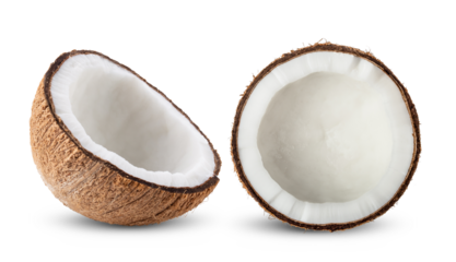 Half coconut isolated on transparent png ( image from camera )