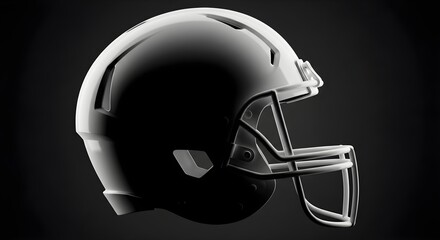 Close up side view of a white American football helmet with a dark background