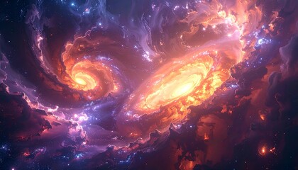 Fototapeta premium Cosmic Dance - A Vibrant Galaxy Collision in the Depths of Space.