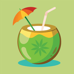 Fresh Coconut Drink Illustration