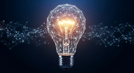 Glowing digital light bulb conceptualizing innovation, bright ideas, and technological advancement through an interconnected network of data and intelligence