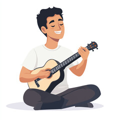 Obraz premium Man playing acoustic guitar sitting cross legged