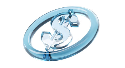 A clear blue glass dollar sign inside a transparent oval ring