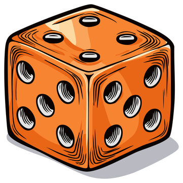 Orange Dice with Dots Illustration - Hand Drawn Style, Retro Gambling Symbol, Games of Chance