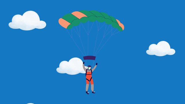 Skydiving with a parachute over a blue sky