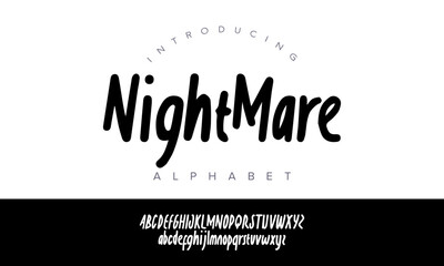 Playful horror-inspired alphabet font with handwritten strokes, perfect for spooky titles, posters, Halloween designs, and creative branding