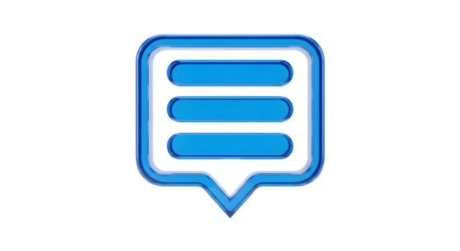 A blue speech bubble icon with a modern, glossy finish