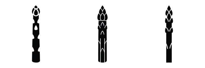 asparagus spear minimal food icon set, black color and white background