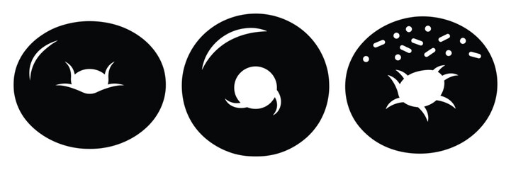 bagel round minimal food icon set, black color and white background