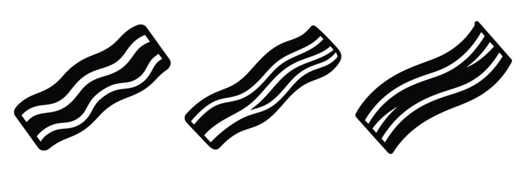 bacon strip minimal food icon set, black color and white background