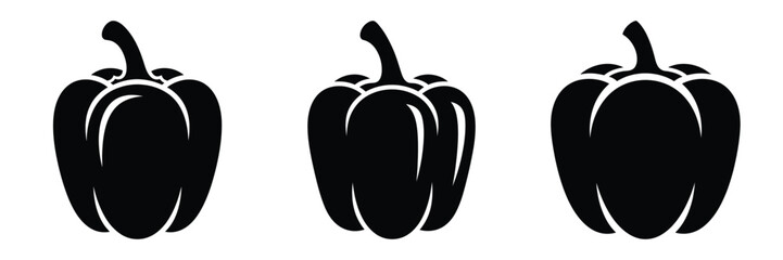bell pepper minimal food icon set, black color and white background