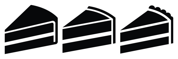 cake slice minimal food icon set, black color and white background