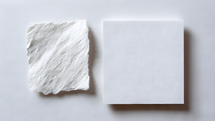Discover the tactile beauty of handmade textured paper next to a clean, modern white sheet, perfect for artistic inspiration and design projects.