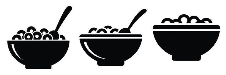 cereal bowl minimal food icon set, black color and white background
