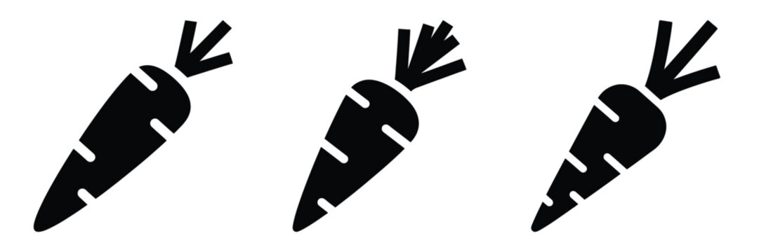 carrot root minimal food icon set, black color and white background