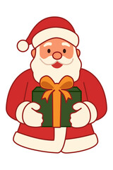 Flat Vector Illustration of Santa Holding a Gift Box with Transparent Background