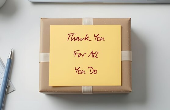 Gift with note written Thank you for all you do- Employee Recognition - act of acknowledging rewarding employees for contributions effort and achievements to show they are valued