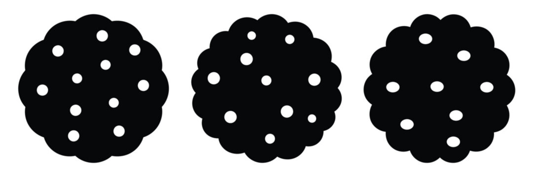 cookie round minimal food icon set, black color and white background
