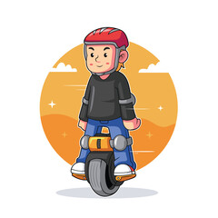 Boy Riding Electric Unicycle Vehicle