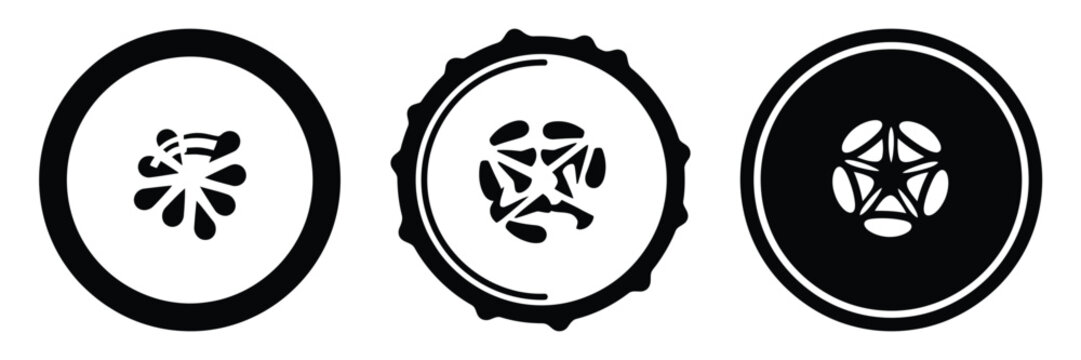 cucumber slice minimal food icon set, black color and white background