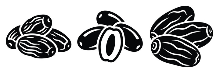 dates dry minimal food icon set, black color and white background