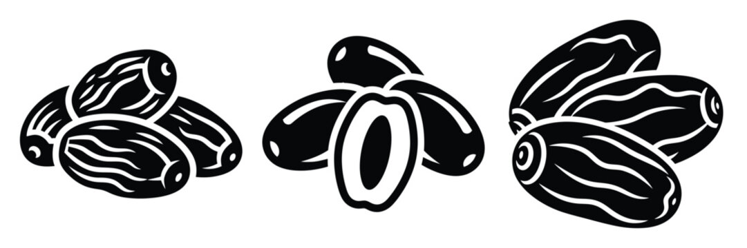 dates dry minimal food icon set, black color and white background