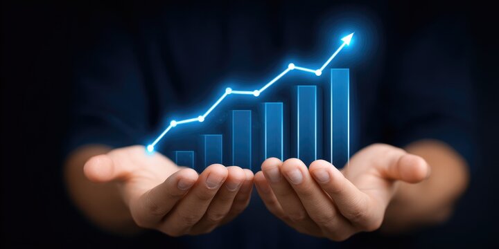 Growing financial success business growth analysis digital workspace infographic dark background informative perspective