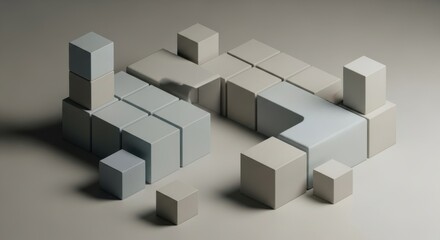Obraz premium Abstract geometric arrangement of white and grey cubes with varying heights and shadows