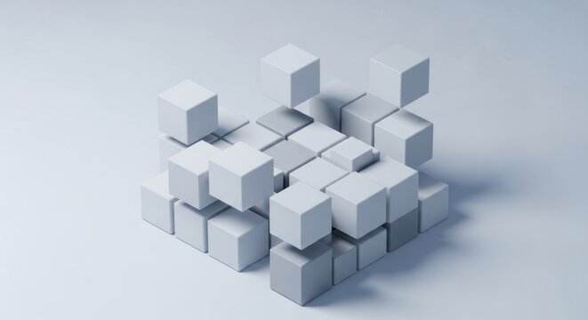 Abstract 3D cube arrangement showcasing geometric innovation and spatial complexity