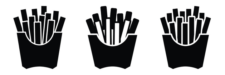 french fries minimal food icon set, black color and white background