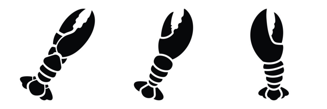 lobster claw minimal food icon set, black color and white background