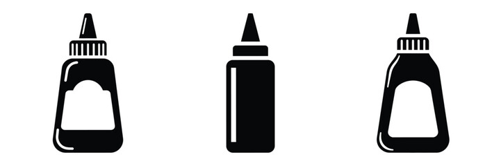 mustard bottle minimal food icon set, black color and white background