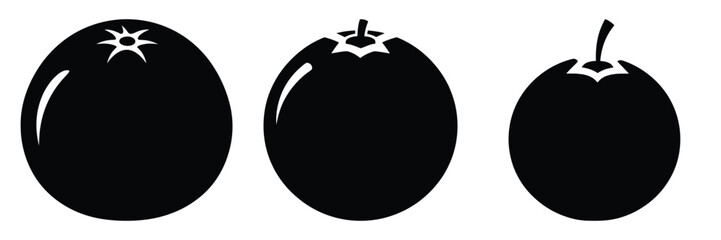 orange whole minimal food icon set, black color and white background