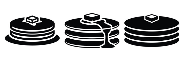 pancake stack minimal food icon set, black color and white background