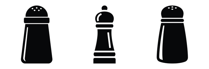 pepper shaker minimal food icon set, black color and white background
