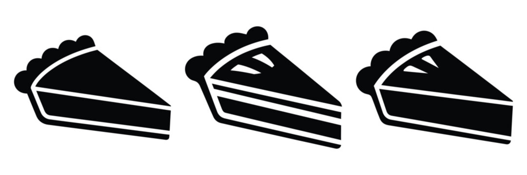 pie slice minimal food icon set, black color and white background
