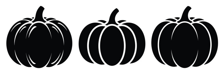 pumpkin whole minimal food icon set, black color and white background