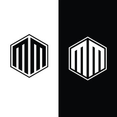 MM Monogram Logo with Abstract Hexagon Style Design Template Stock Vector - Illustration.