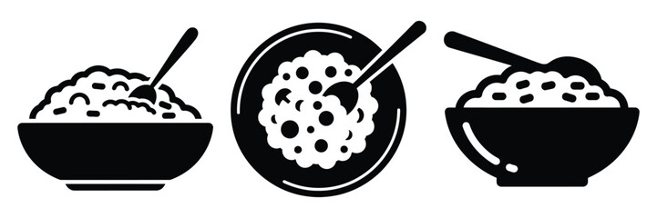 risotto bowl minimal food icon set, black color and white background