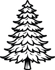 Simple black outline of a snow covered pine tree winter 1